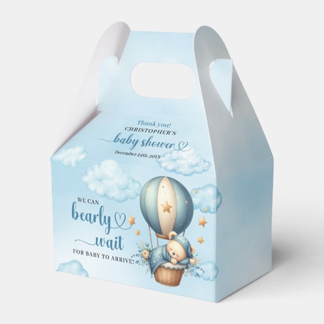 Sleeping teddy bear in hot air balloon favour boxe box (Front Side)