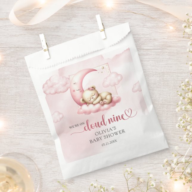 Sleeping Teddy bear on cloud nine pink girl Favour Bags (Clipped)
