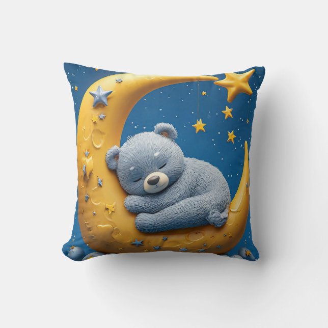 Sleeping Teddy Bear On Crescent Moon Cushion (Front)