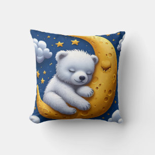 Sleeping Teddy Bear On Crescent Moon Cushion