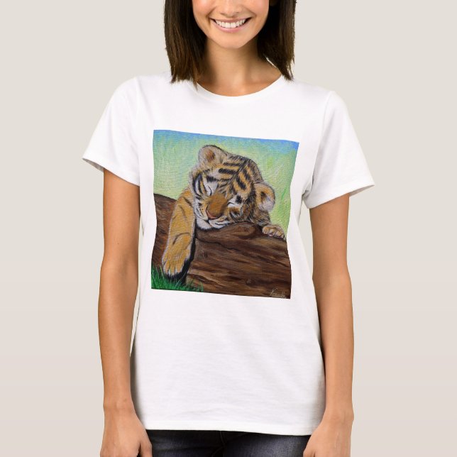 Sleeping Tiger Cub Painting T-Shirt (Front)