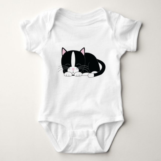 Sleeping Tuxedo Cat Baby Bodysuit (Front)