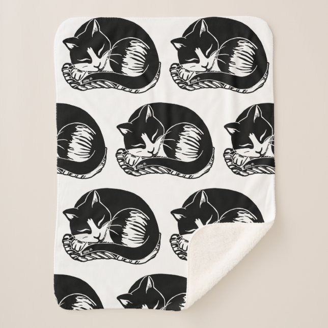 Sleeping Tuxedo Cats Black White Sherpa Blanket (Front)