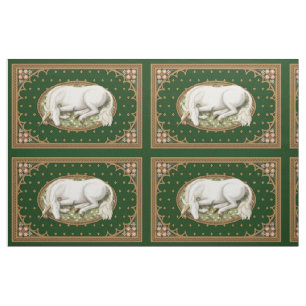 Sleeping Unicorn Green Mediaeval 1/4 yd Panel Fabric