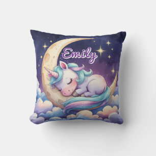 Sleeping Unicorn on Moon Editable Name Pillow
