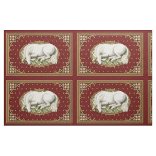 Sleeping Unicorn Red Mediaeval 1/4 yd Panel Fabric