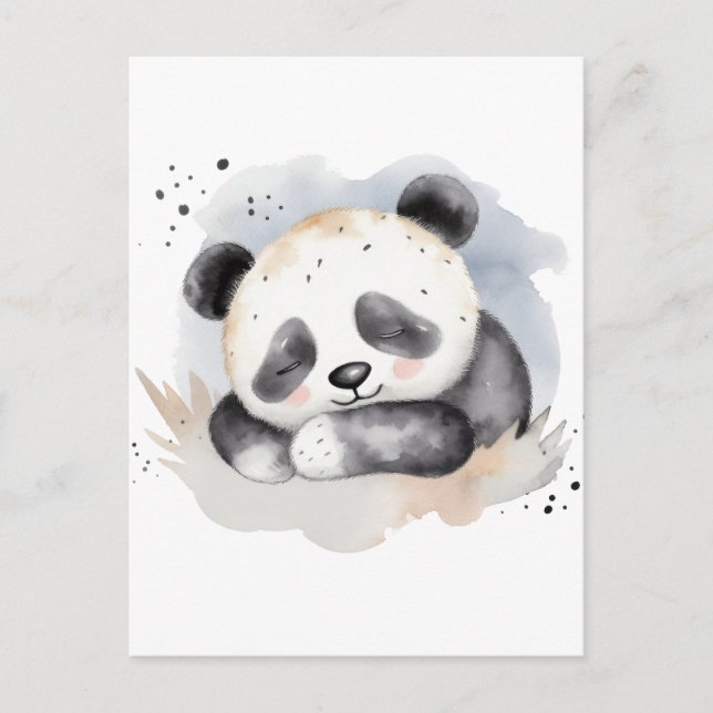 Sleeping Watercolor Baby Panda Bear Postcard (Front)