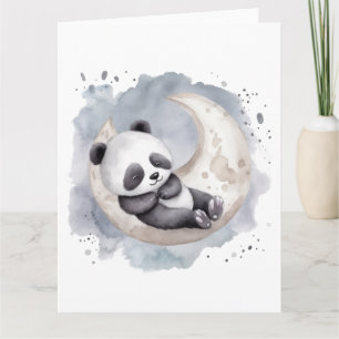 Sleeping Watercolor Crescent Moon Baby Panda Card