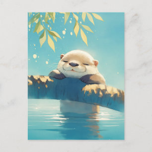 Sleeping Watercolor Otter on Sunlit Branch Postcard