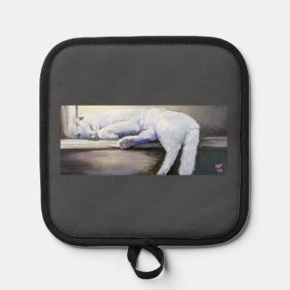 Sleeping white cat oven mitts & Pot Holders