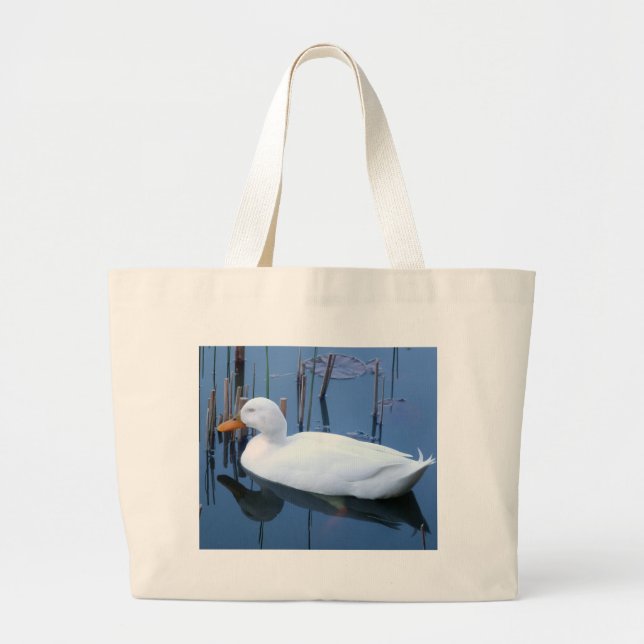 Sleeping White Duck Reflection Large Tote Bag (Front)