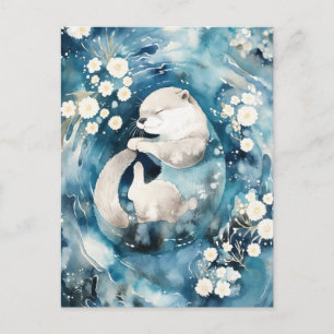 Sleeping White Otter in Deep Blue Water Postcard