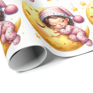 Sleeping With The Moon Baby Shower Newborn Girl Wrapping Paper