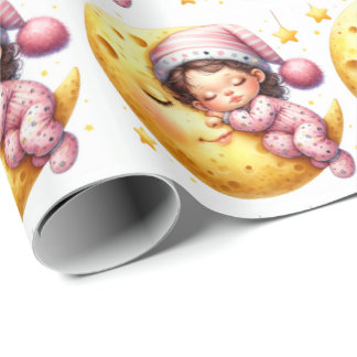 Sleeping With The Moon Baby Shower Newborn Girl Wrapping Paper