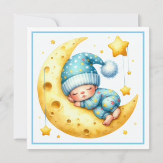 Sleeping with the Moon Boy's Baby Shower Invitation