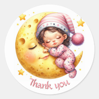 Sleeping with the Moon Girl's Baby Shower Classic Round Sticker