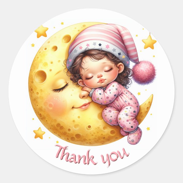 Sleeping with the Moon Girl's Baby Shower Classic Round Sticker (Front)