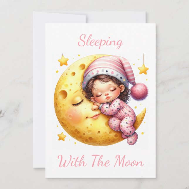 Sleeping with the Moon Girl's Baby Shower Invitation (Front)