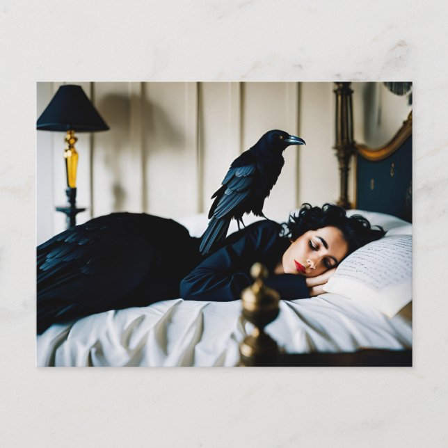 Sleeping Woman and a Raven Poe Postcard (Front)