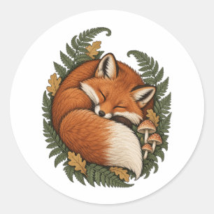 Sleeping Woodland Fox with Ferns Classic Round Sticker