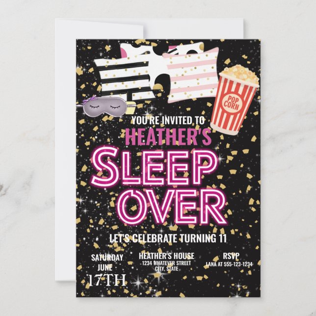 Sleepover Birthday Party Custom Invitation (Front)
