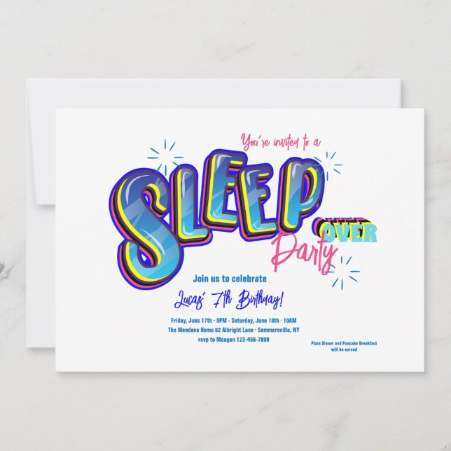 Sleepover Birthday Party Invitation (Front)