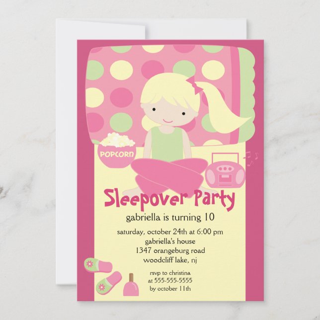 Sleepover Birthday Party Invitation (Front)