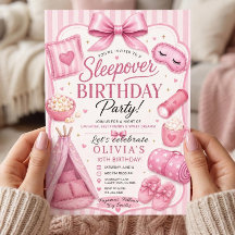 Sleepover Birthday Party Invitation, Printed Cards