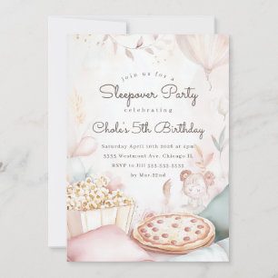 Sleepover Birthday party Movie night Girl birthday Invitation