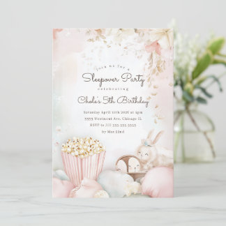Sleepover Birthday party Movie night Girl birthday Invitation
