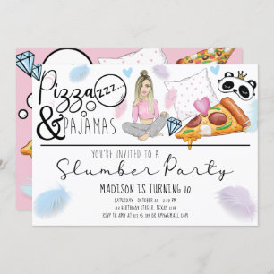 Sleepover Birthday Party Pizza & Pyjamas  Invitation
