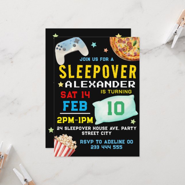 Sleepover Boy Slumber Party Invitation (Front/Back In Situ)
