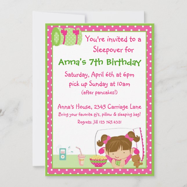 Sleepover Brunett Invitation (Front)