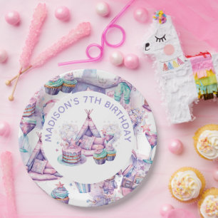 Sleepover Girl Birthday Cute Personalised Paper Plate