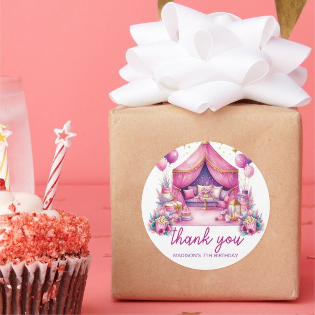 Sleepover Girl Birthday Personalised Thank you Classic Round Sticker (Party)