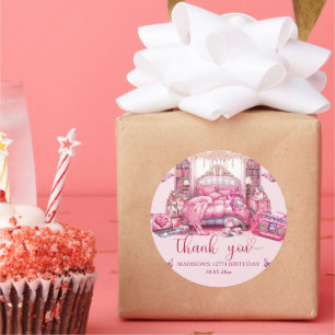 Sleepover Girl Birthday Personalised Thank you Classic Round Sticker