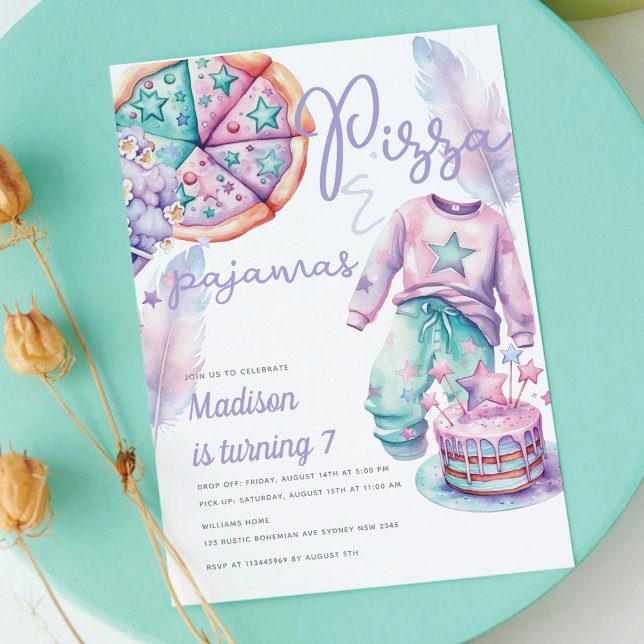 Sleepover Girl Birthday Pizza & Pyjamas Invitation (Creator Uploaded)