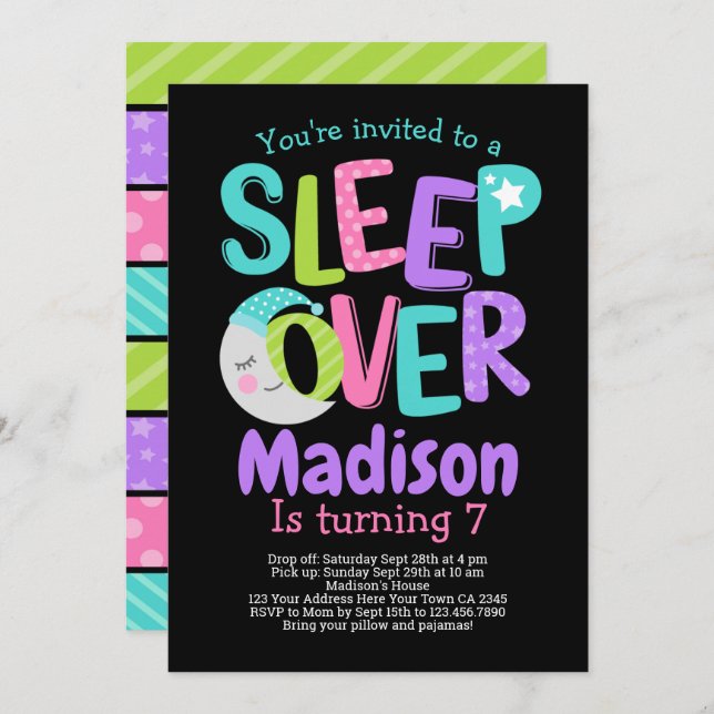 Sleepover Pajama Party Birthday Invitation (Front/Back)