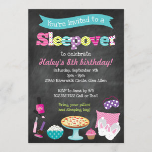 Sleepover Pajama Slumber Party Chalkboard Invitation