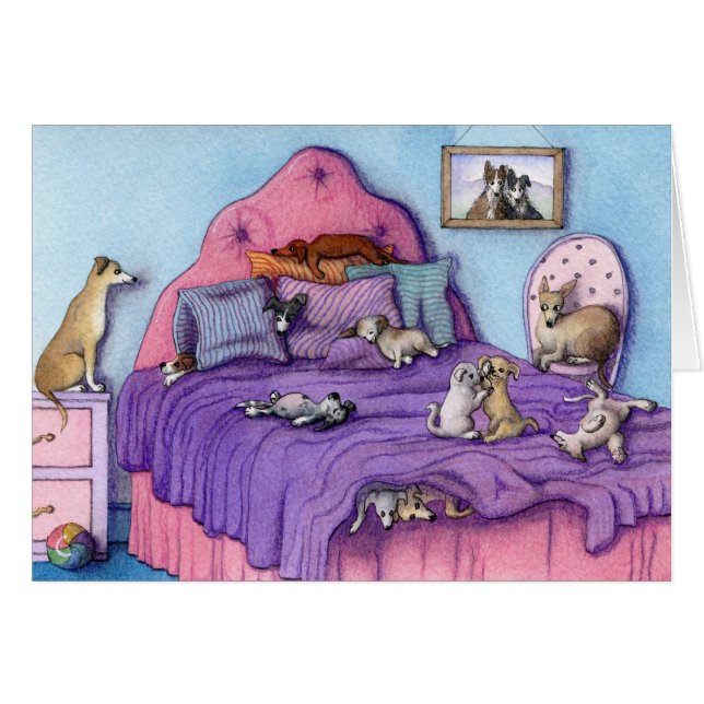 Sleepover Party CARD Cute puppies and dogs (Front Horizontal)