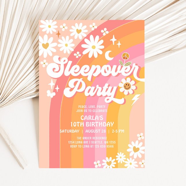 Sleepover Party Daisy Retro Hippie Birthday Invitation (Creator Uploaded)