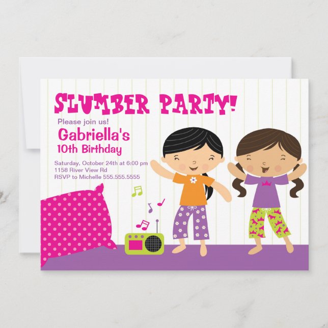 Sleepover Party Fun Birthday Invitation (Front)