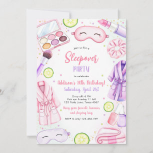 Sleepover Party Girl Spa Pink Birthday Invitation