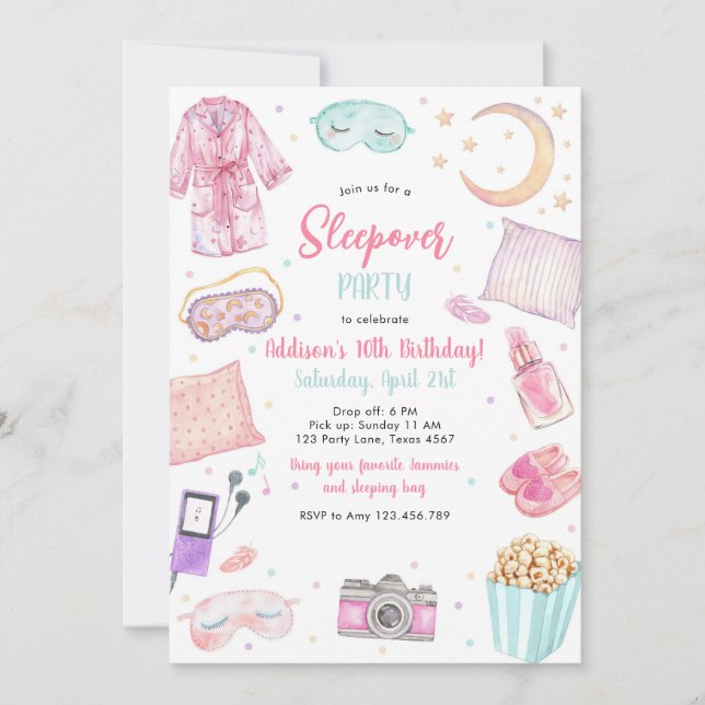 Sleepover Party Girl Spa Pink Birthday Invitation (Front)