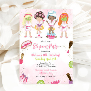Sleepover Party Girl Spa Pink Birthday Invitation