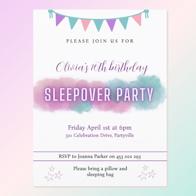 Sleepover Party invitation | Pretty pastels  Postcard (Creator Uploaded)
