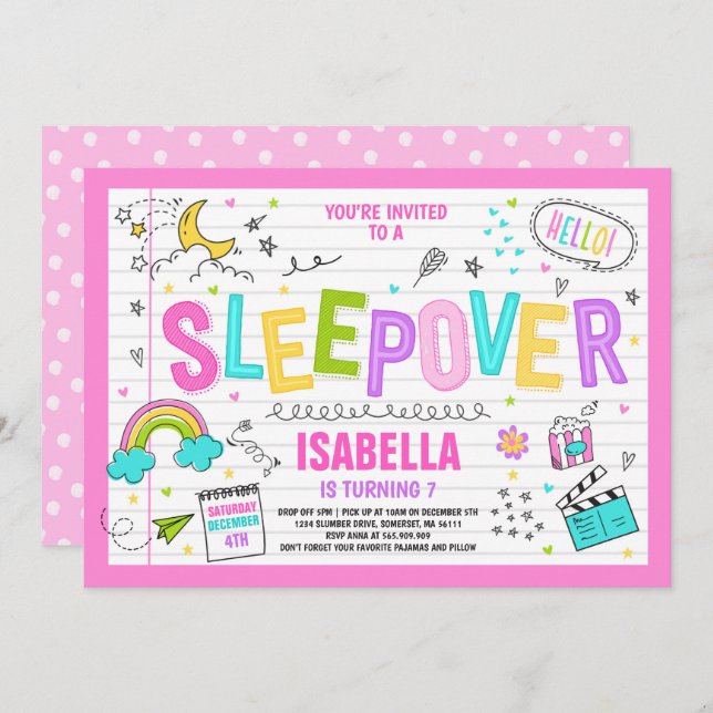 Sleepover Party Invitation Slumber Pajama Party (Front/Back)