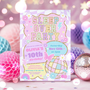 Sleepover Preppy Varsity Patch Birthday Party Invitation
