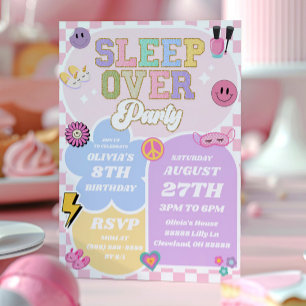 Sleepover Preppy Varsity Patch Birthday Party Invitation