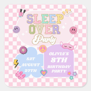 Sleepover Preppy Varsity Patch Birthday Party Square Sticker